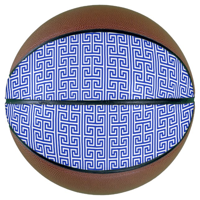 Balón De Baloncesto Cuadrícula H de la clave del meandro griega Azul (Anverso)
