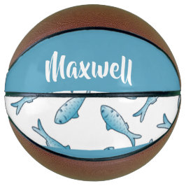 Balón De Baloncesto Custom name blue fish on white