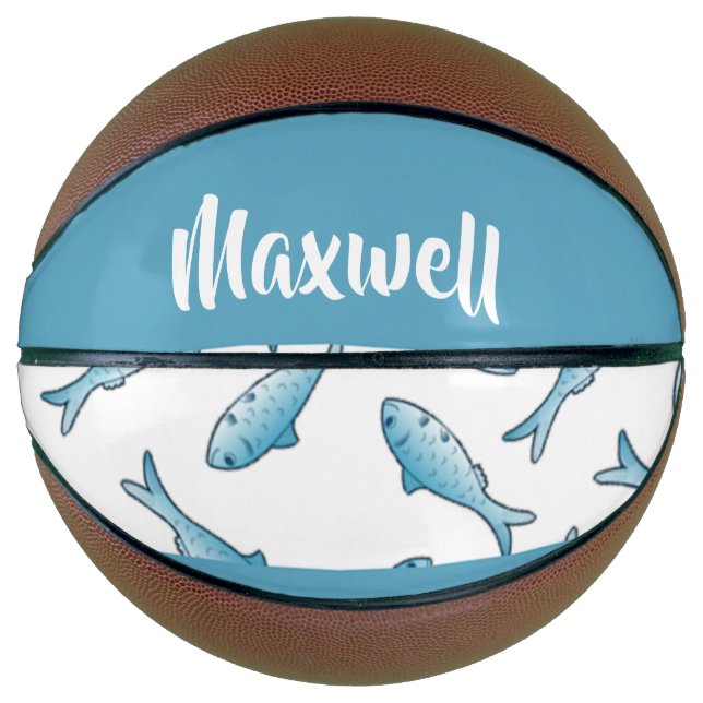 Balón De Baloncesto Custom name blue fish on white (Anverso)