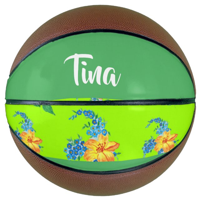 Balón De Baloncesto Custom name floral pattern on green (Anverso)