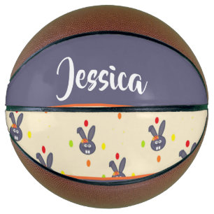 Balón De Baloncesto Custom name gray bunny on cream