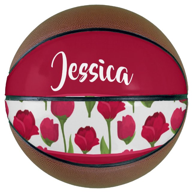 Balón De Baloncesto Custom name red and pink roses (Anverso)