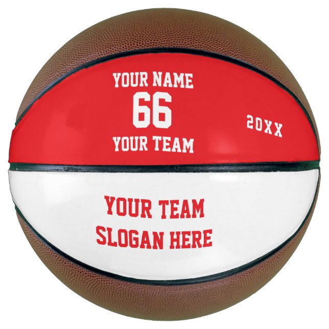 Balón De Baloncesto Custom Red Basketball with Name, Number, Team (Anverso)