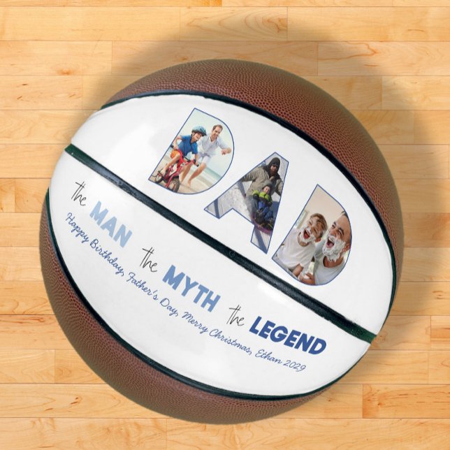 Balón De Baloncesto DAD Cortout 3 Collage de fotos Hombre Leyenda (Easily personalize this DAD photo basketball for a Father's day gift he'll treasure)