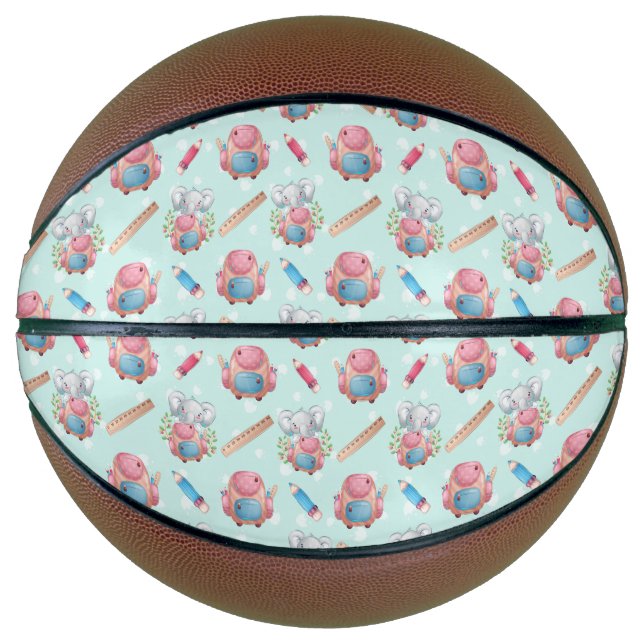 Balón De Baloncesto De vuelta al patrón de elefantes escolares (Anverso)