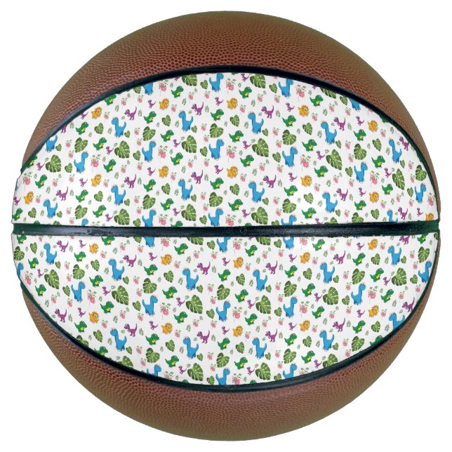Balón De Baloncesto Dinosaurio gracioso, hojas (Anverso)