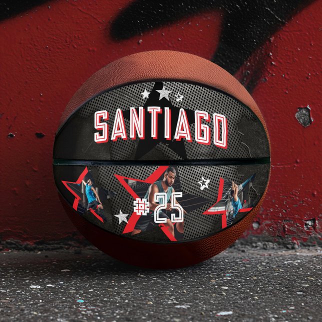 Balón De Baloncesto Edgy All Star Sports Photo Star Design Keepsake (Edgy All-Star Sports Photo Star Design Keepsake Basketball)