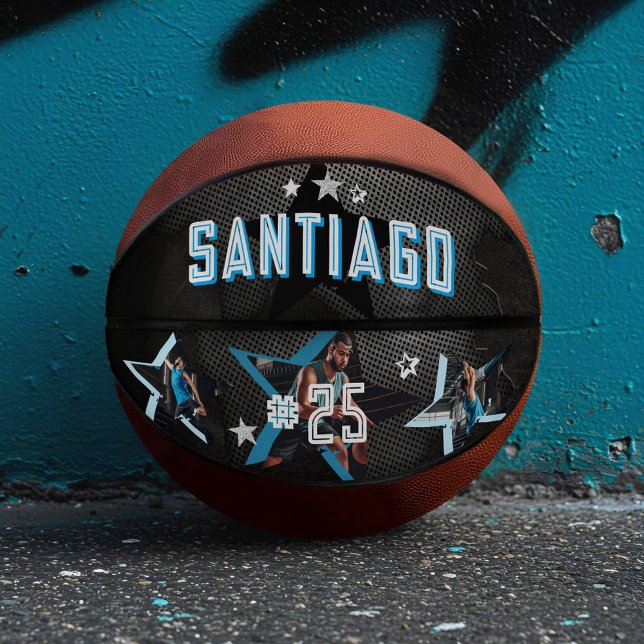 Balón De Baloncesto Edgy All Star Sports Photo Star Design Keepsake (Edgy All-Star Sports Photo Star Design Keepsake Basketball)