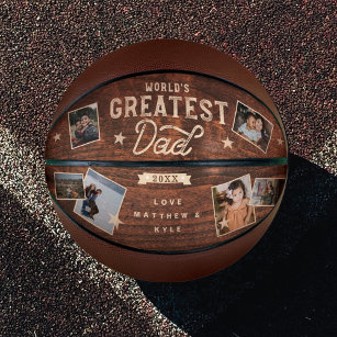 Balón De Baloncesto El mayor Collage de fotos de madera de papá del mu