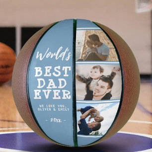 Balón De Baloncesto El Mejor Papá del Mundo Azul 3 Fotografía Colaje R
