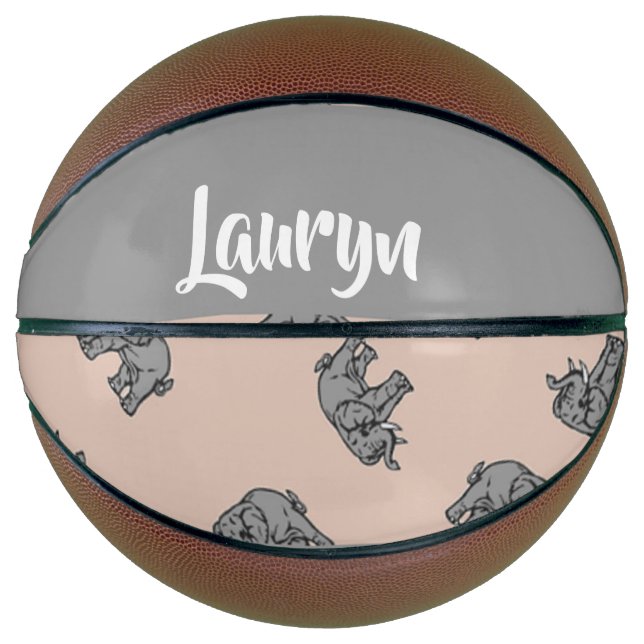 Balón De Baloncesto Elefantes de nombres personalizados en marrón (Anverso)
