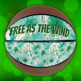 Balón De Baloncesto Elegante Dandelion Monograma Verde y Blanco |