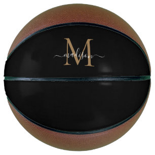 Balón De Baloncesto Elegante Monograma de Oro Negro Guión femenino