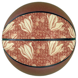 Balón De Baloncesto Estilo William Morris Patrón Floral de Lirio Rojo