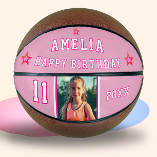 Balón De Baloncesto Estrellas Feliz Cumpleaños Rosa Foto Jugador 