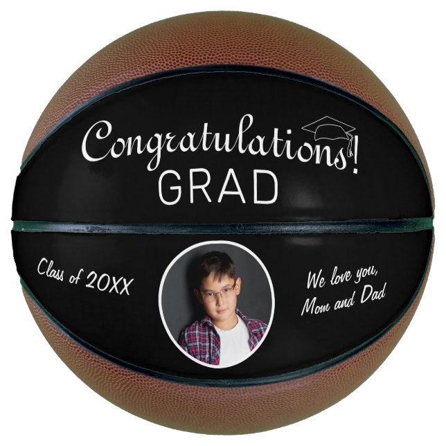 Balón De Baloncesto Felicitaciones Grad Black Graduation Photo (Anverso)