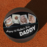 Balón De Baloncesto Feliz Día del Padre Keepsake Basketball<br><div class="desc">Baloncesto moderno en blanco y negro con un collage de fotos familiares,  el dicho "padre feliz del primer día del padre" en un diseño tipográfico de moda,  y el nombre de los niños.</div>