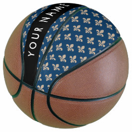 Balón De Baloncesto Fleur de Lis, Beige on Navy Blue, Royal, Your Name