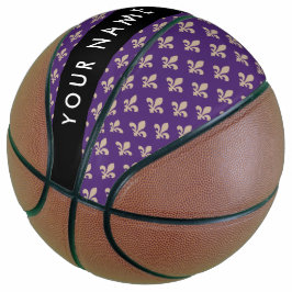 Balón De Baloncesto Fleur de Lis, Beige sobre Púrpura, Real, Tu Nombre