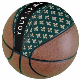 Balón De Baloncesto Fleur de Lis, Beige sobre Verde, Real, Tu Nombre