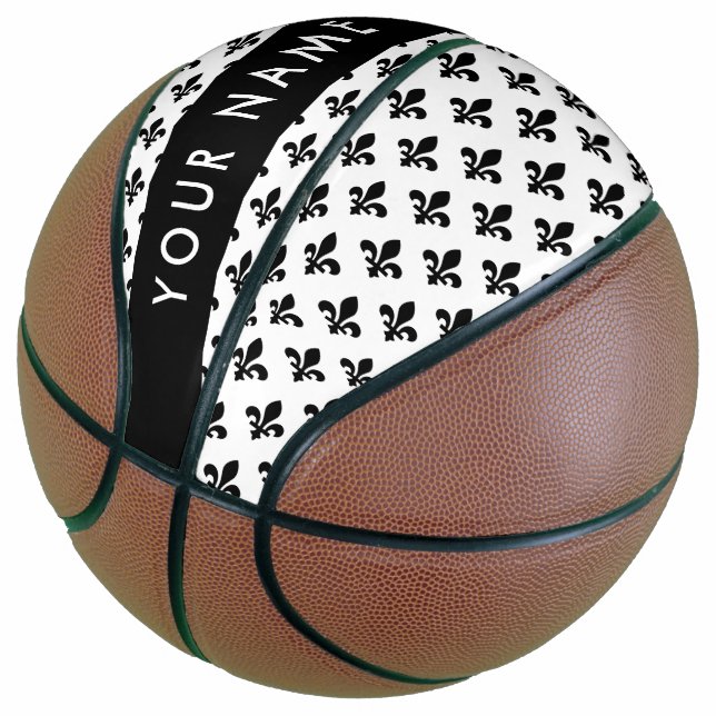 Balón De Baloncesto Fleur de Lis, Black on White, Black, Your Name (Angular)