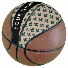 Balón De Baloncesto Fleur de Lis, Green on Beige, Royal, Your Name