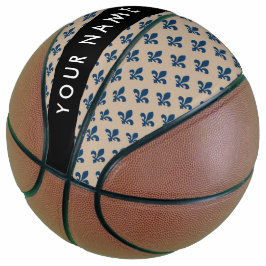 Balón De Baloncesto Flor de Lis, Azul Marino sobre Beige, Real, Tu Nom