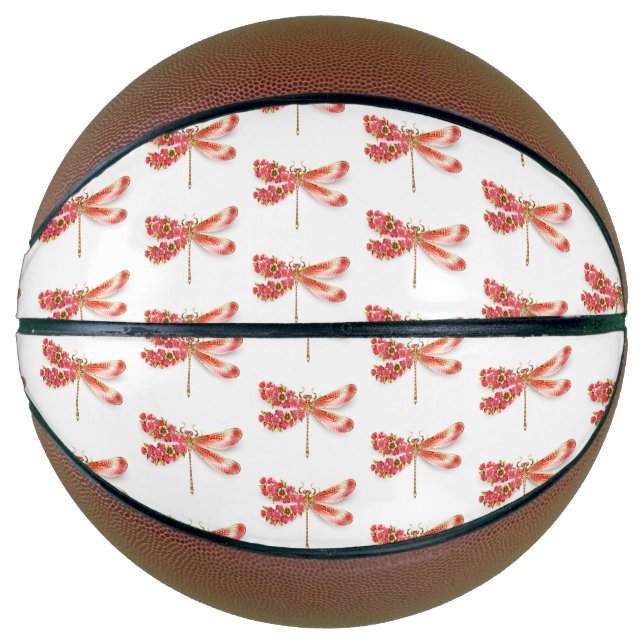 Balón De Baloncesto Flor libélula con sakura de joyas (Anverso)
