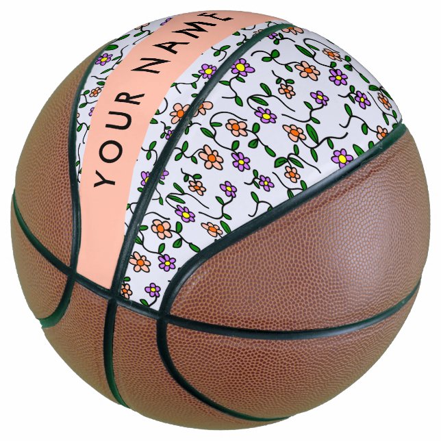 Balón De Baloncesto Flores Coloridas, Fondo Azul, Naranja (Angular)