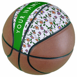 Balón De Baloncesto Flores de colores, fondo azul, verde