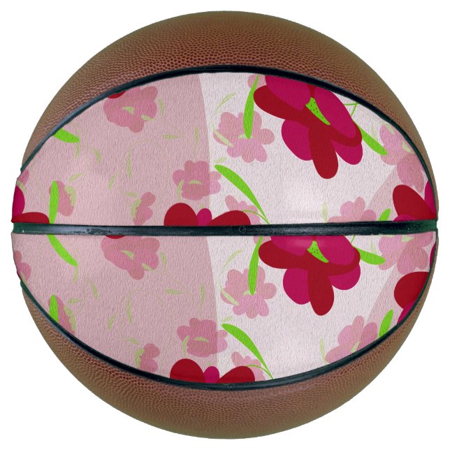 Balón De Baloncesto Flores rosas y rojas - Floral (Anverso)