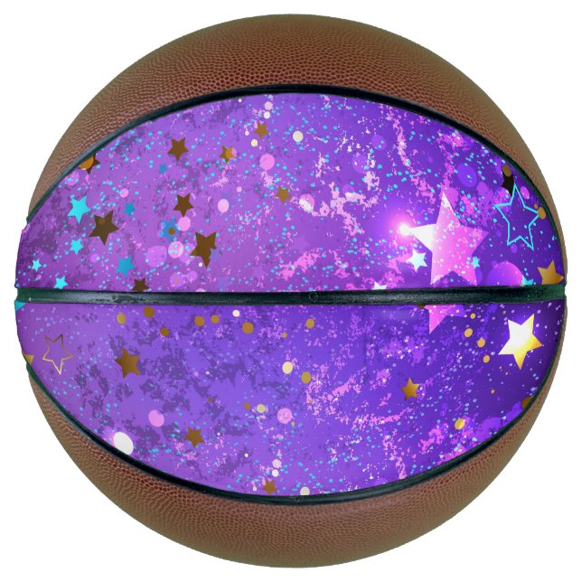 Balón De Baloncesto Fondo de Relieve metalizado púrpura con estrellas (Anverso)