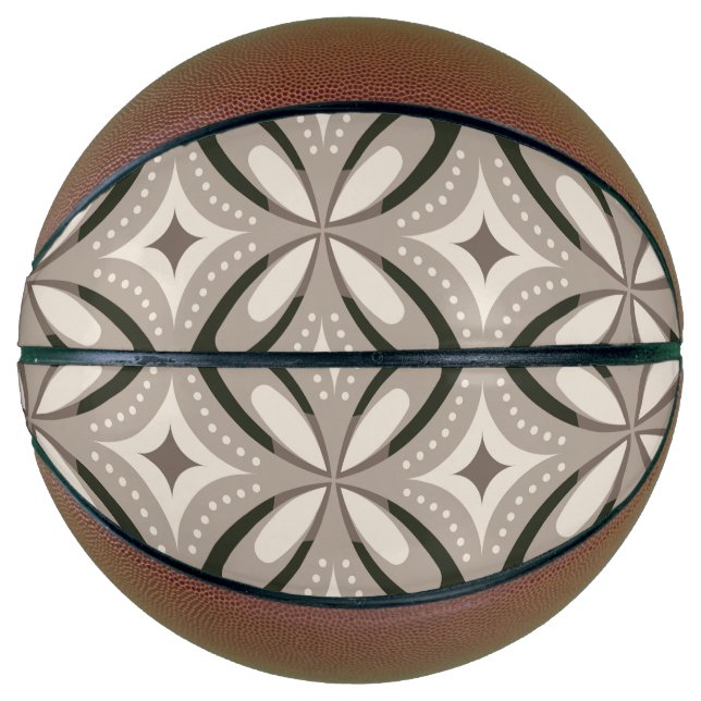 Balón De Baloncesto Formas circulares retro beige y marrón (Anverso)