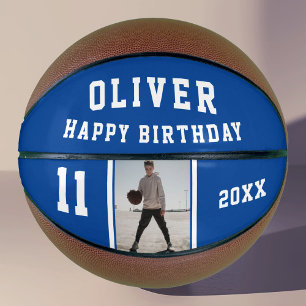 Balón de Baloncesto Foto Cumpleaños Feliz Azul