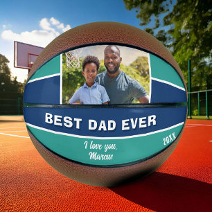 Balón De Baloncesto Foto de Padre Moderno Azul Mejor Papá del Mundo