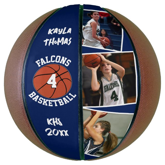 Balón De Baloncesto Foto del jugador personalizado, número y azul de l (Vertical)