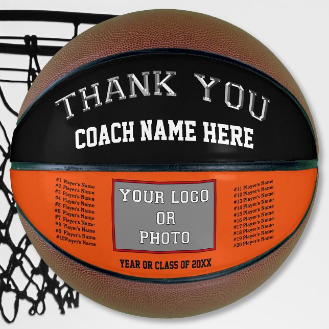 Balón De Baloncesto Fotos, jugadores de básquetbol personalizado para  (Black and Orange Basketball.  Gift ideas for basketball coaches. Good gifts for basketball coaches.)