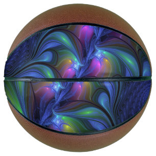Balón De Baloncesto Fractal verde rosa azul luminoso colorido abstract
