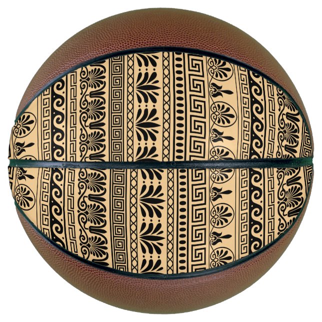 Balón De Baloncesto Fret griego, patrón mediterráneo, marrón (Anverso)