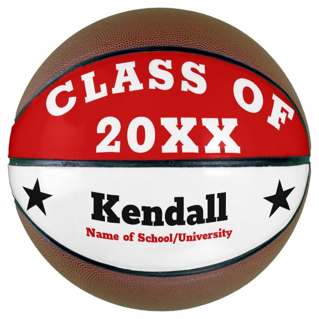 Balón De Baloncesto Graduación personalizada de blanco rojo (Anverso)