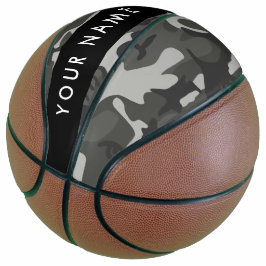 Balón De Baloncesto Gray Camouflage Pattern, Your name, Personalize