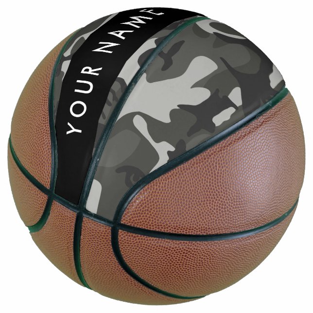 Balón De Baloncesto Gray Camouflage Pattern, Your name, Personalize (Angular)