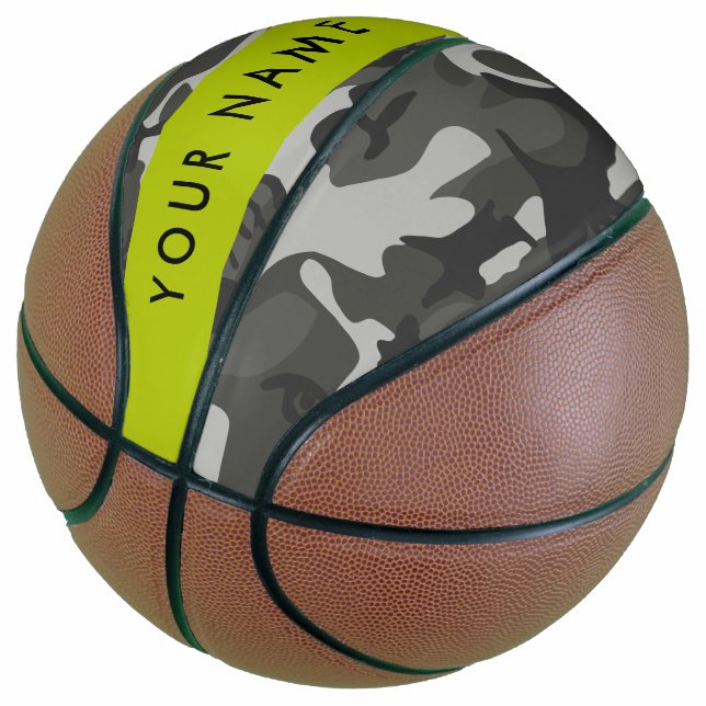 Balón De Baloncesto Gray Camouflage Pattern, Your name, Personalize (Angular)