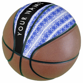 Balón De Baloncesto Griego Fret Arabesque Blue, Tu Nombre, Personaliza