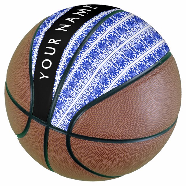 Balón De Baloncesto Griego Fret Arabesque Blue, Tu Nombre, Personaliza (Angular)