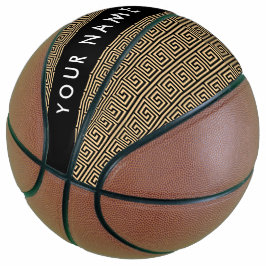 Balón De Baloncesto Griego Meander Key Brown, Tu Nombre, Personalizar
