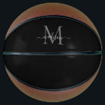 Balón De Baloncesto Guión femenino de monograma gris plateado negro<br><div class="desc">Elegante Monograma Gris Gris Negro Guión femenino de baloncesto</div>