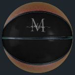 Balón De Baloncesto Guión femenino de monograma gris plateado negro<br><div class="desc">Elegante Monograma Gris Gris Negro Guión femenino de baloncesto</div>
