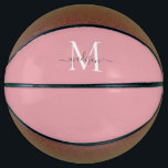 Balón De Baloncesto Guión femenino de monograma gris rosado Rubor<br><div class="desc">Elegante Monograma Rubor Rosa Gris Feminine Girly Script Basketball</div>