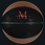 Balón De Baloncesto Guión femenino de monograma rojo negro de Borgoña<br><div class="desc">Elegante Monograma Rojo de Borgoña Negro Guión femenino de baloncesto</div>